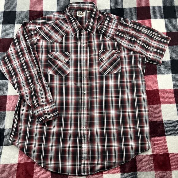 Ely Cattleman Pearl Snap Shirt Long Sleeve 2XL Mens Black Plaid Western Button - Picture 2 of 9